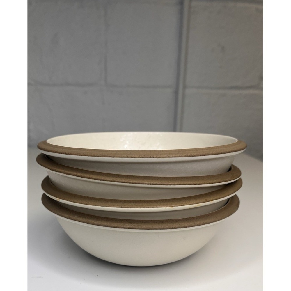 Dansk China SANTIAGO WHITE Cereal Bowl *NEW*  SET of 4 | Beige Body Tan Edge